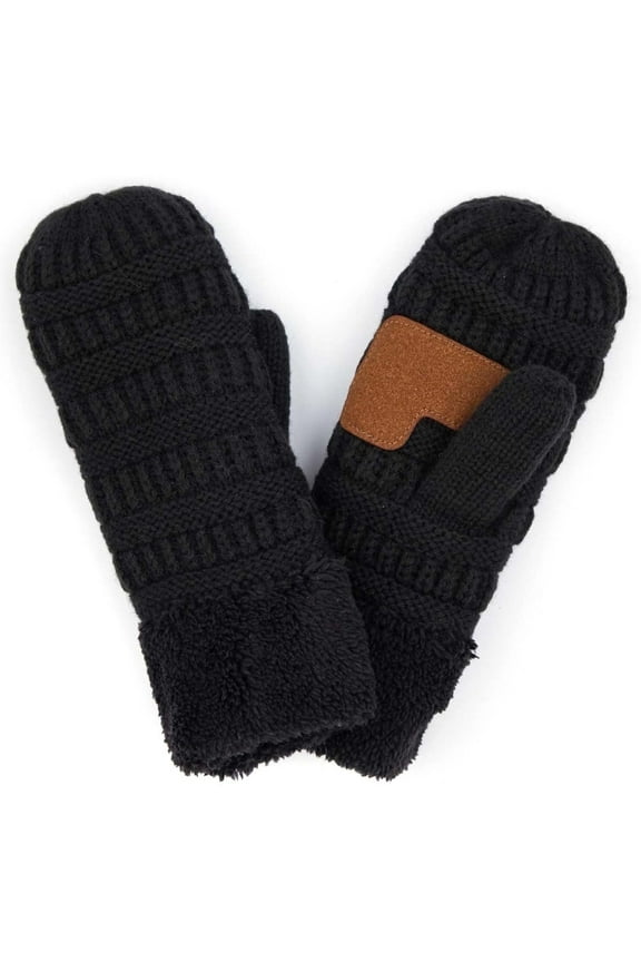 CC Brand Sherpa Lined Mittens Unisex Winter Accessories Black