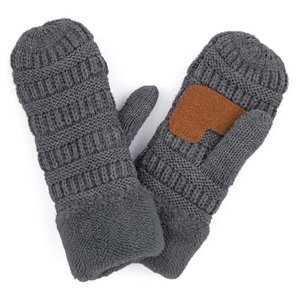 CC Brand Sherpa Lined Mittens Unisex Winter Accessories Dark Grey