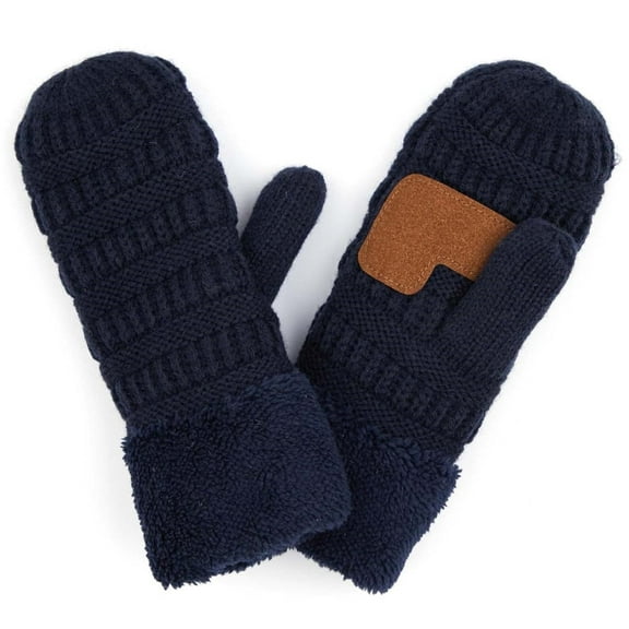 CC Brand Sherpa Lined Mittens Unisex Winter Accessories Navy