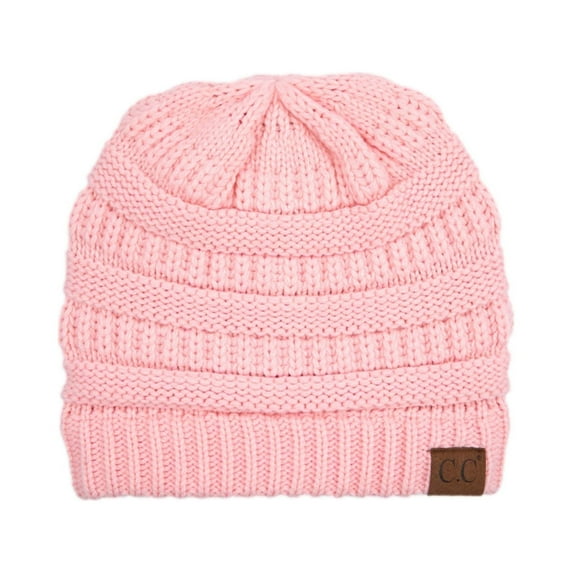 C.C Chenille Soft Warm Winter Hat Beanie, Thick Knit Beanie Hats for Women, Pale Pink