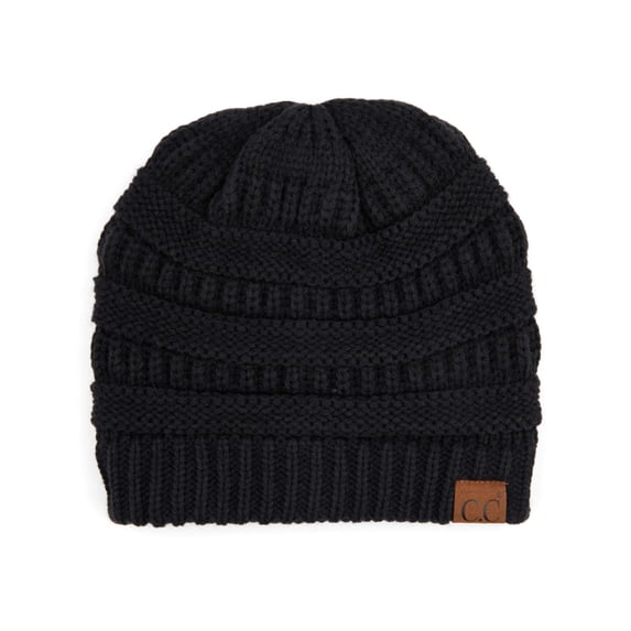 C.C Soft Skully Chunky Beanie, Winter Beanie Hats for Women & Men, Black