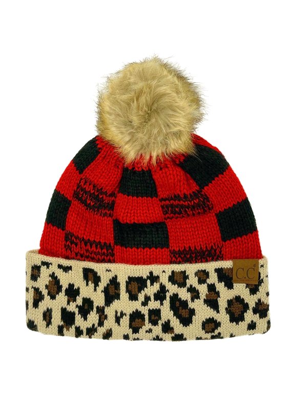 CC Cabin Cozy Leopard Plaid Beanie