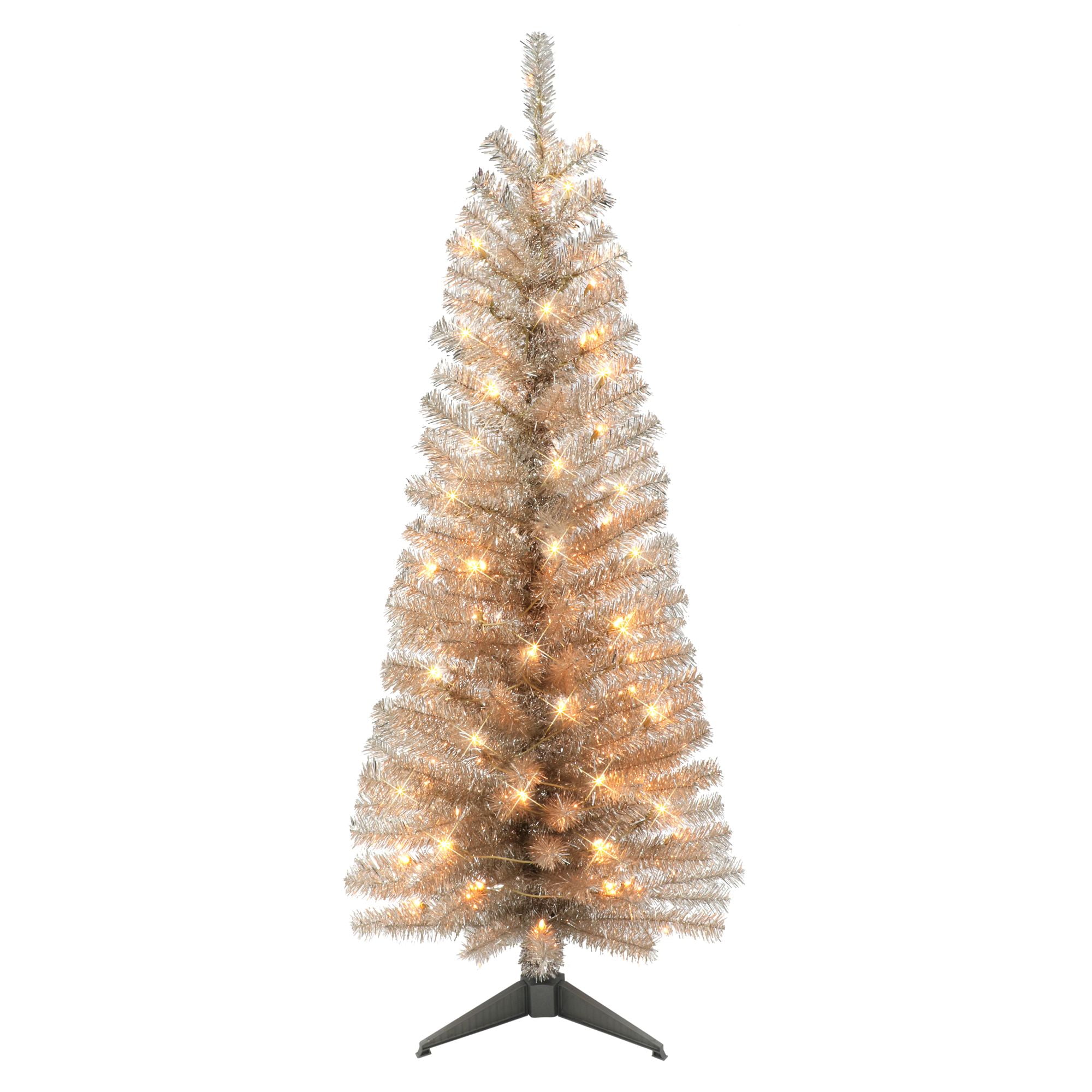 CC Christmas Decor 4.5' Prelit Rose Gold Tinsel Slim Artificial