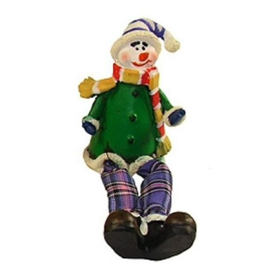 CC Christmas Decor 5.5" Green and Purple Plaid Sitting Snowman Christmas Tabletop Figurine