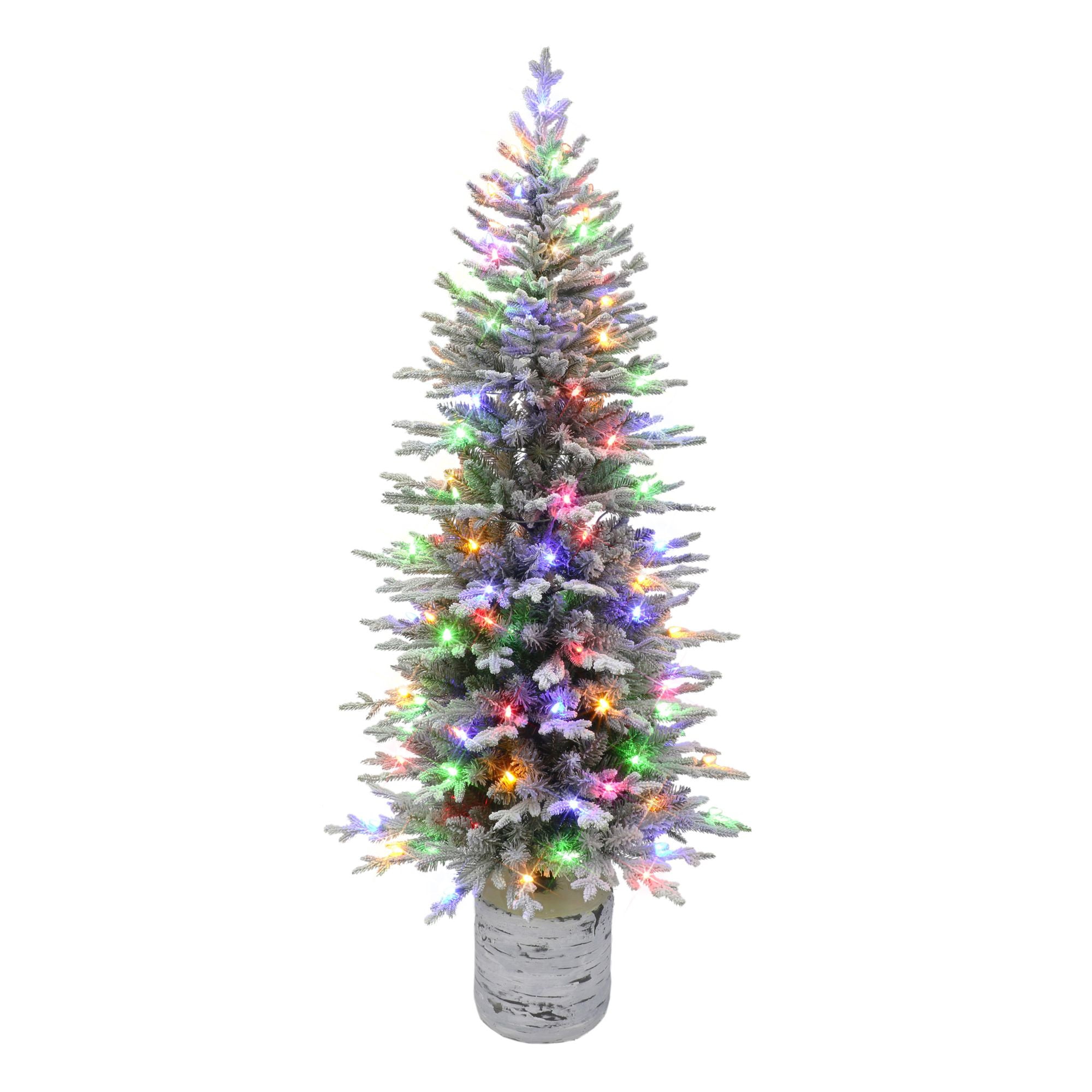 CC Christmas Decor 6' PreLit LED Potted Pencil Flocked Arctic Fir Artificial Christmas Tree