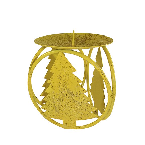 CC Christmas Decor 72 Yellow Christmas Tree Pillar Candle Holders 4.25"