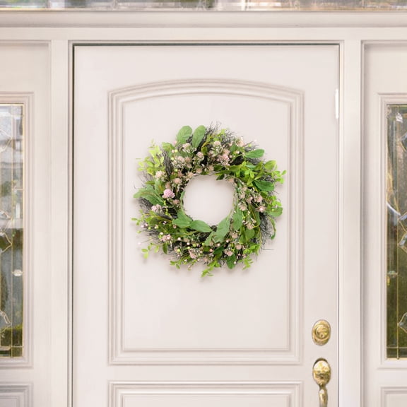 CC Christmas Decor Echinops Artificial Floral Spring Wreath - 24" - Green and Pink