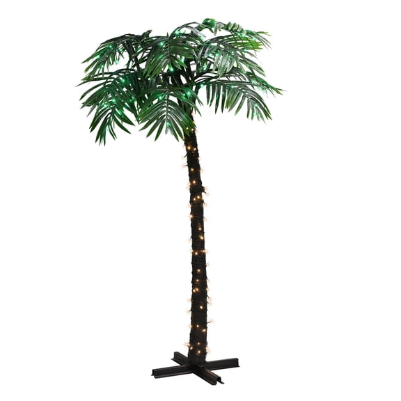 Pre-Lit Artificial Palm Tree - 8' - Green and Warm White LED Lights