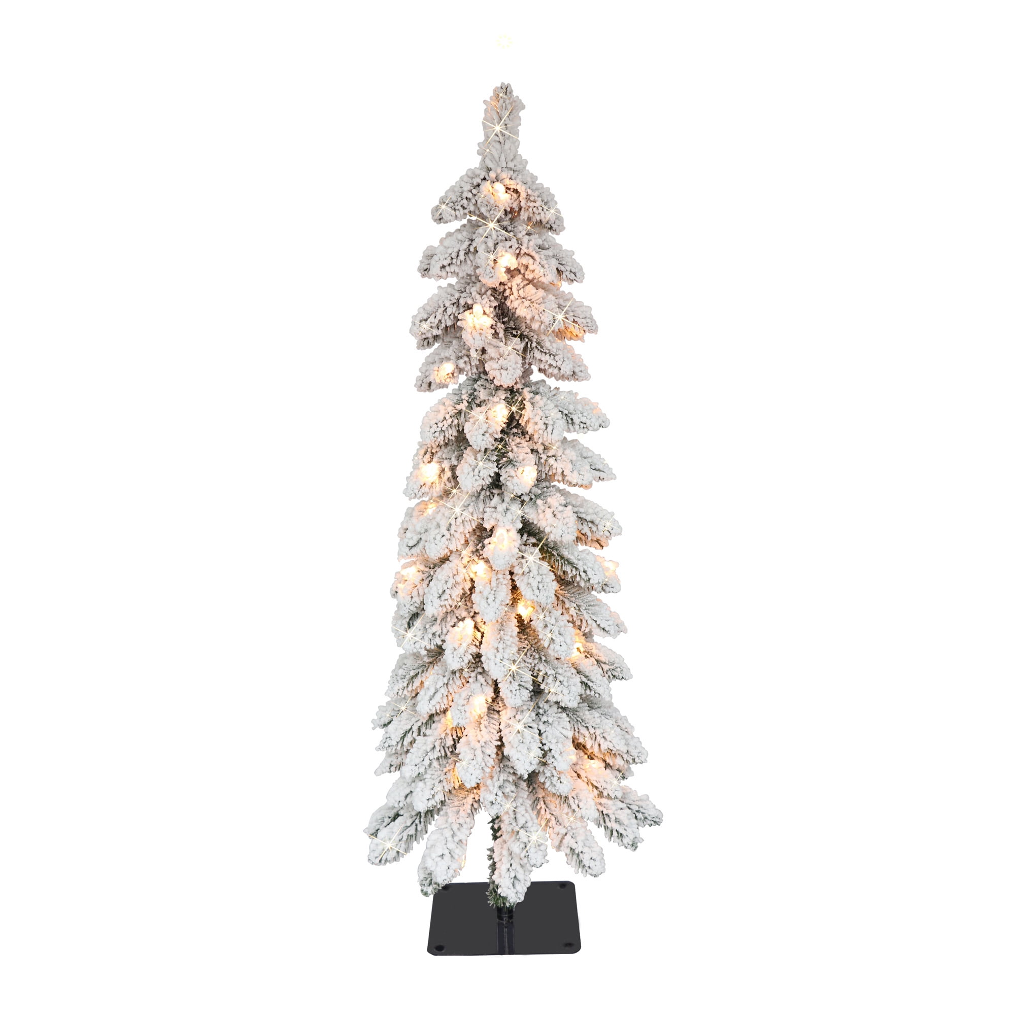 4-Foot White Flocked Slim Artificial Christmas Tree with LED Lights