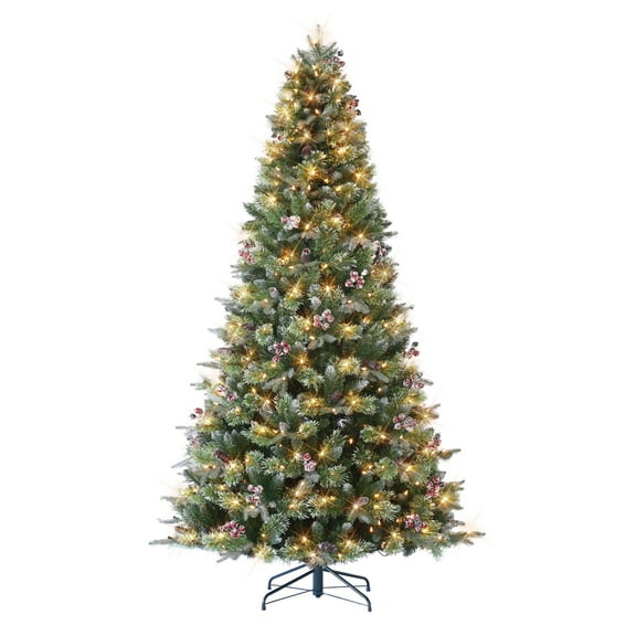 CC Christmas Decor Pre-lit Frosted Berry Spruce Artificial Christmas Tree - 7.5 - White LED Lights