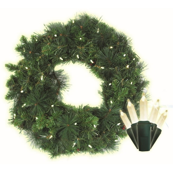 CC Christmas Decor Pre-lit LED Anchorage Fir Pine Cone Christmas Wreath - 30" - Clear Lights