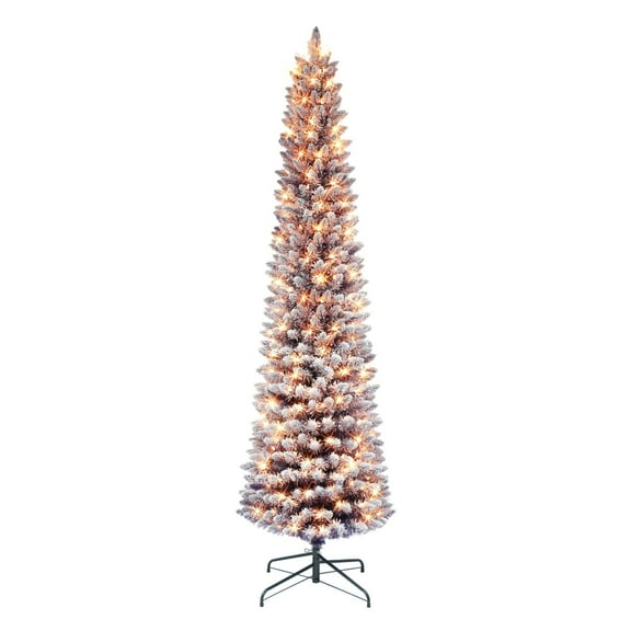 CC Christmas Decor Pre-lit Pencil Flocked Purple Artificial Christmas Tree - 6.5 - Clear Lights