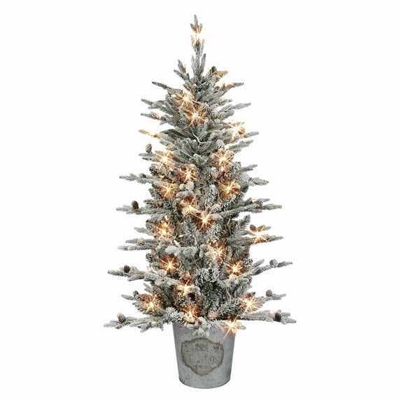CC Christmas Decor Pre-lit Potted Flocked Medium Artificial Christmas Tree - 4.5’ - Clear Lights