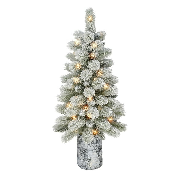 CC Christmas Decor Pre-lit Potted Flocked Norwegian Pine Christmas Tree - 3.5 - Warm Lights