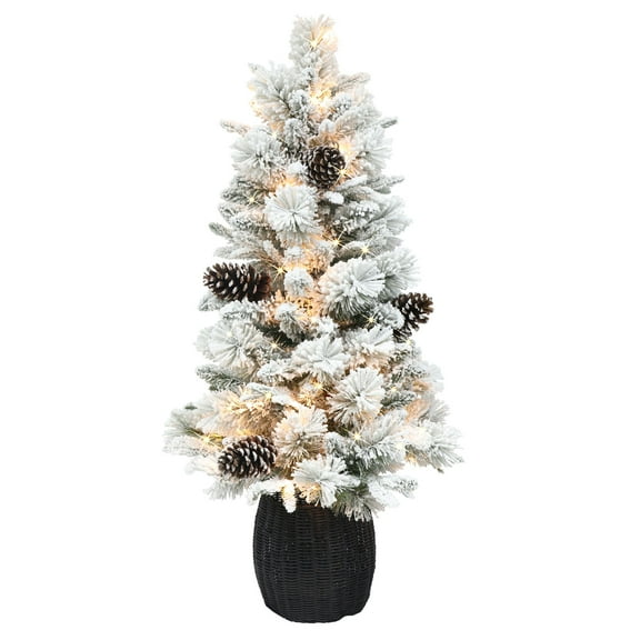 CC Christmas Decor Pre-lit Potted Flocked Slim Artificial Christmas Tree - 4.5 - Clear Lights