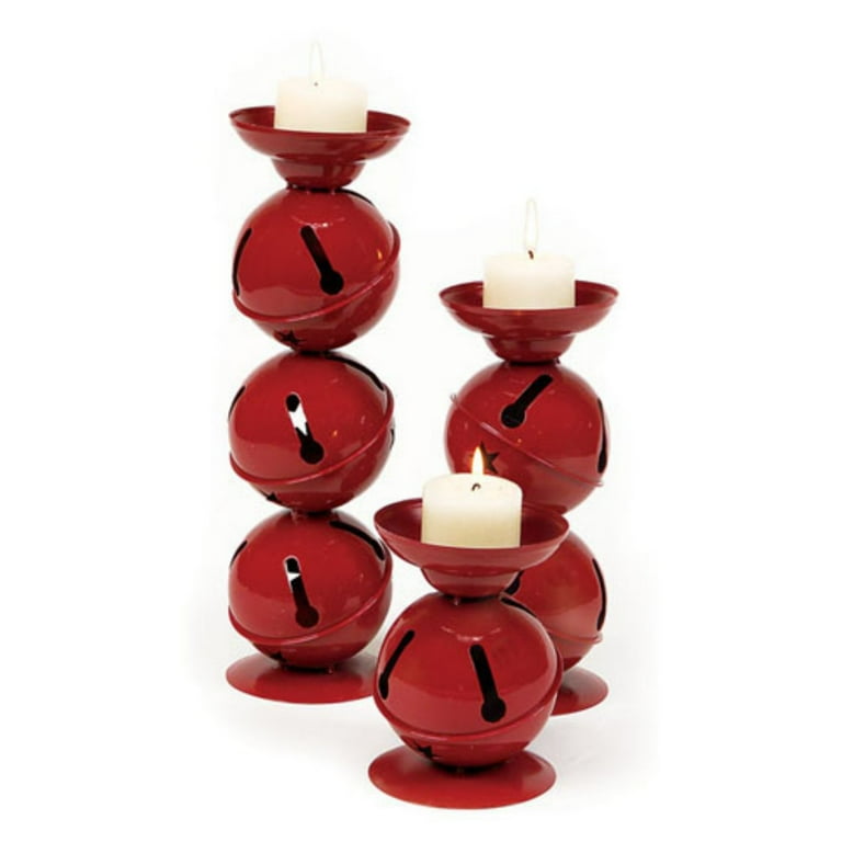 CC Christmas Decor Red Jingle Bell Candle Holders - Set of 3