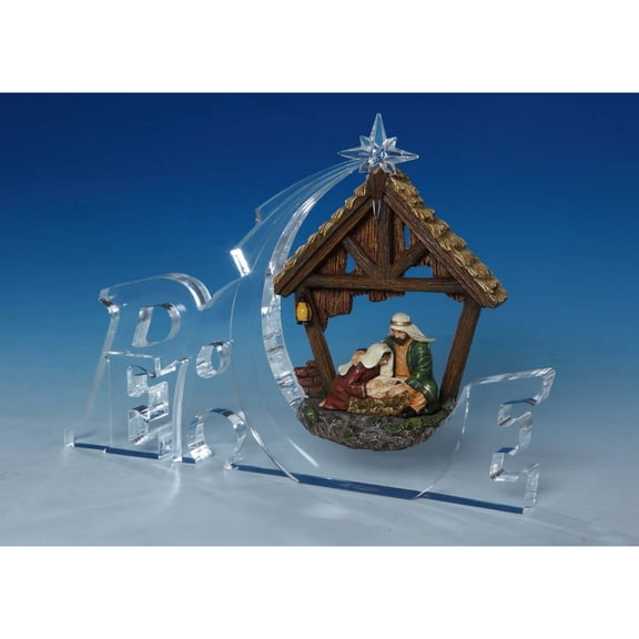CC Christmas Decor Set of 2 Clear and Brown Nativity "Peace" Tabletop Decors 7"
