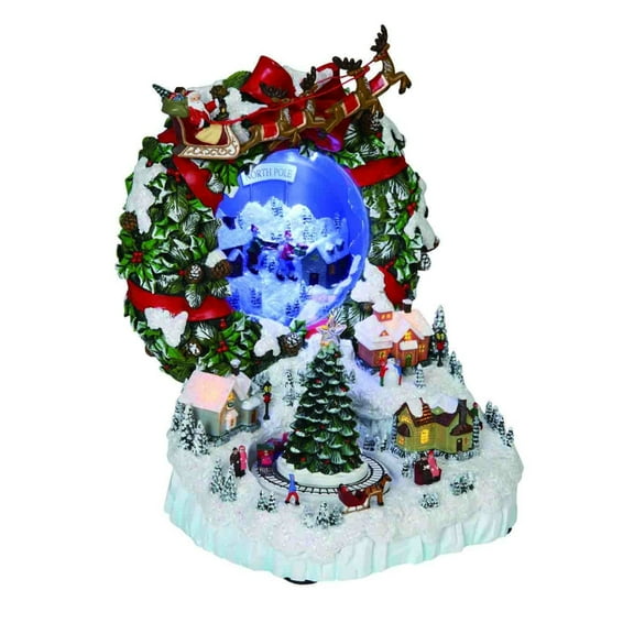Icy Giftware LED Lighted Musical Frosted Wreath Village Christmas Figurine Decoration - 10"