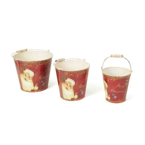 CC Christmas Decor Set of 3 Retro Santa Claus Tall Vintage Style Decorative Christmas Buckets