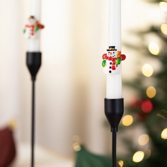 CC Christmas Decor Smiley Snowman with Top Hat Christmas Taper Candle Rings - 1.5" - Set of 8