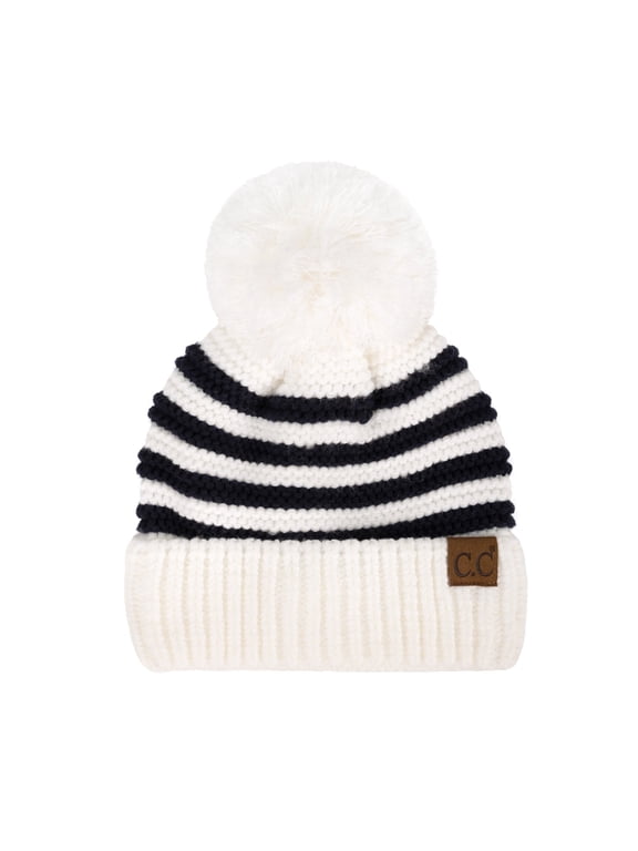CC Chunky Knit Striped Pom Beanie
