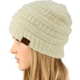 thumbnail image 1 of CC Classic Winter Fall Trendy Chunky Stretchy Cable Knit Beanie Hat (Sequins Ivory), 1 of 2