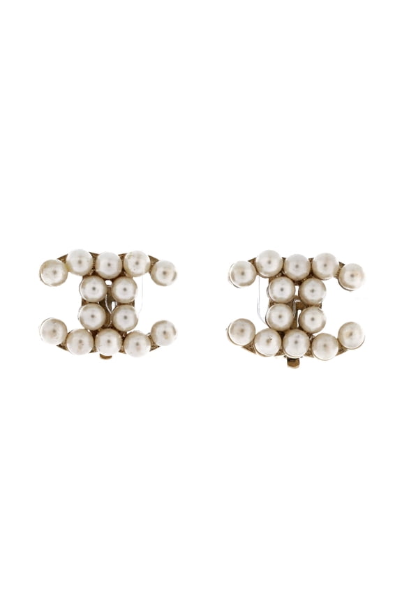 CC Clip-On Earrings Metal and Faux Pearls By Rebag