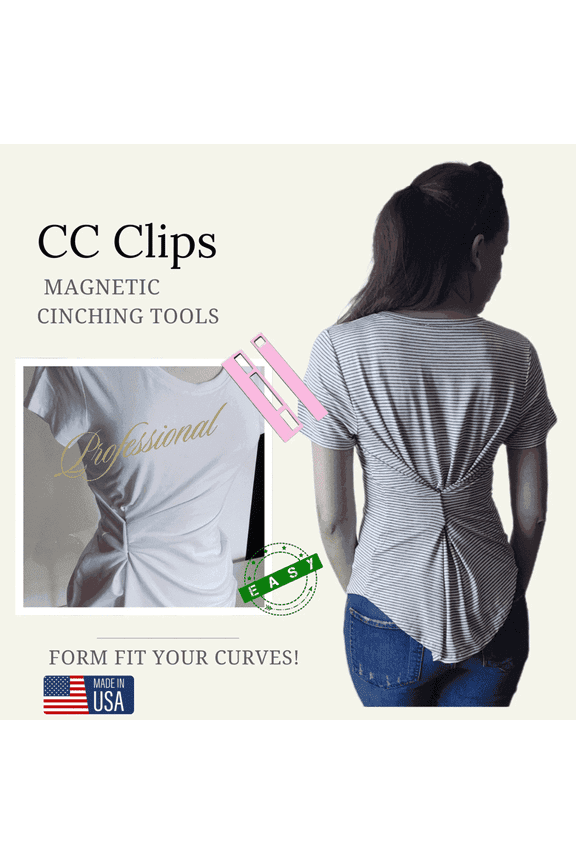 Single Pack Magnetic Clothing Cinch Clips for Dresses & T-Shirts Fabric-Safe Hem & Sleeve Styling Magnets 6 Colors No-Sew Reusable Fit Adjusters- Black