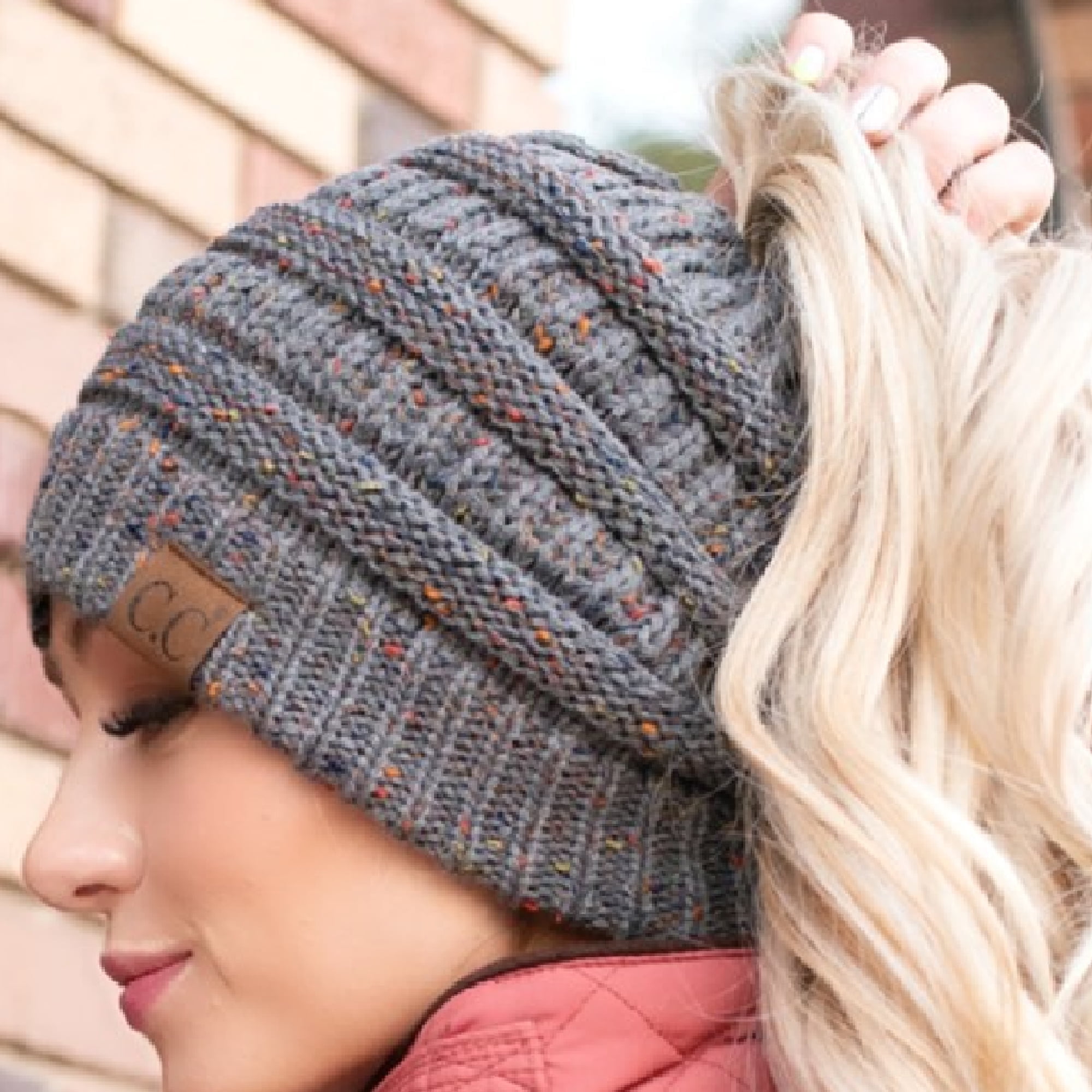 CC Confetti Messy Bun Ponytail Beanie for Adult and Teen  display picture 2