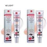 CC Cream with Centella Asiatica, Color Correcting CC Cream Lightweight Skin Perfector Tinted Moisturiser, Full Coverage Invisible Pores Face Concealer Makeup CC Cream Light with SPF 25 Light*2 PCS