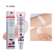 CC Cream with Centella Asiatica, Color Correcting CC Cream Lightweight Skin Perfector Tinted Moisturiser, Full Coverage Invisible Pores Face Concealer Makeup CC Cream Light with SPF 25 Dark*1 PCS