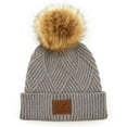 thumbnail image 1 of C.C Criss Cross Suede Patch Beanie Cozy Knit Hat for All Ages, Dark Grey, 1 of 25