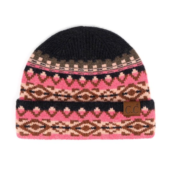 C.C Cuffed Knit Beanie Popular Pattern Soft Winter Hat Unisex, Navy