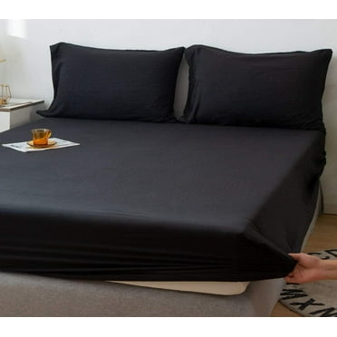 CC&DD HOME FASHION-1 Fitted Sheet + 2 Pillowcases (3-piece) Set, Pre-Washed Microfiber, Crinkle Textile, Double Brushed Ultra Soft & Comfort (Black, King)