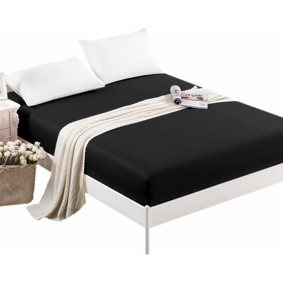 CC&DD HOME FASHION ®-Single Fitted sheet,Velvety Microfiber,Soft&Comfortable,Wrinkle free,Black,Queen