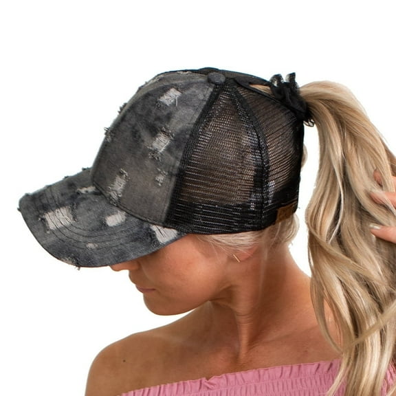 CC Destroyed Denim Ponytail Baseball Cap Hats