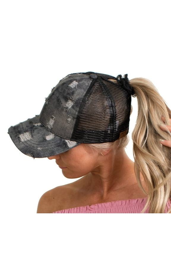 CC Destroyed Denim Ponytail Baseball Cap Hats
