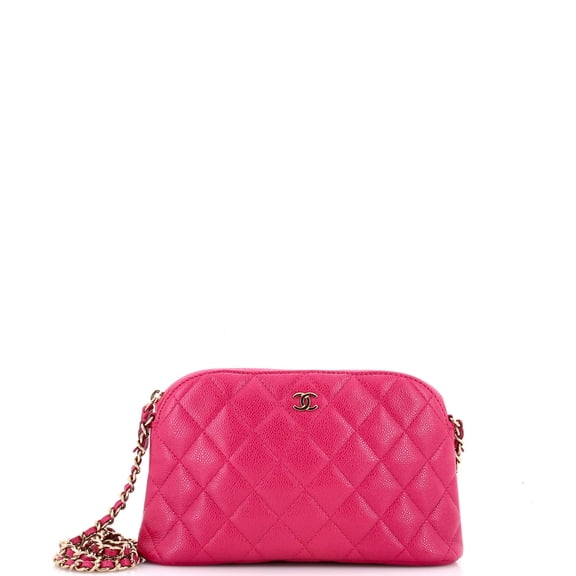 CC Dome Zip Clutch with Chain Quilted Caviar Small By Rebag