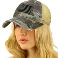 thumbnail image 1 of CC Everyday Distressed Trucker Mesh Summer Vented Baseball Sun Cap Hat (American Flag Camo Gray), 1 of 4