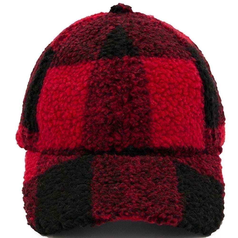 CC Everyday Unisex Light Plain Blank Baseball Sun Visor Solid Cap Dad Hat (Buffalo Plaid Sherpa Red/Black)