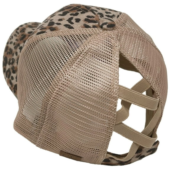 CC Faux Suede Leopard Criss-Cross Elastic Back Women's Ponytail Dad Cap Hat