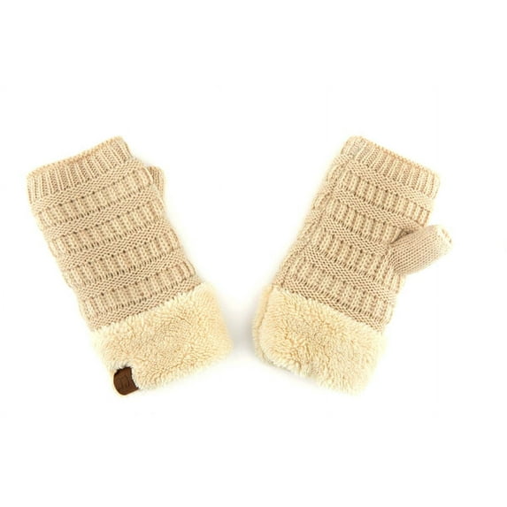 CC Fingerless Gloves, Womens Unisex, Beige