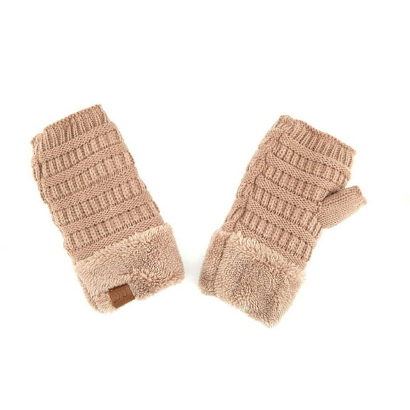 CC Fingerless Gloves, Womens Unisex, Taupe