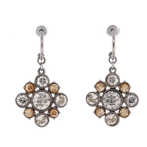 CC Floral Drop Earrings Metal with Crystals By Rebag