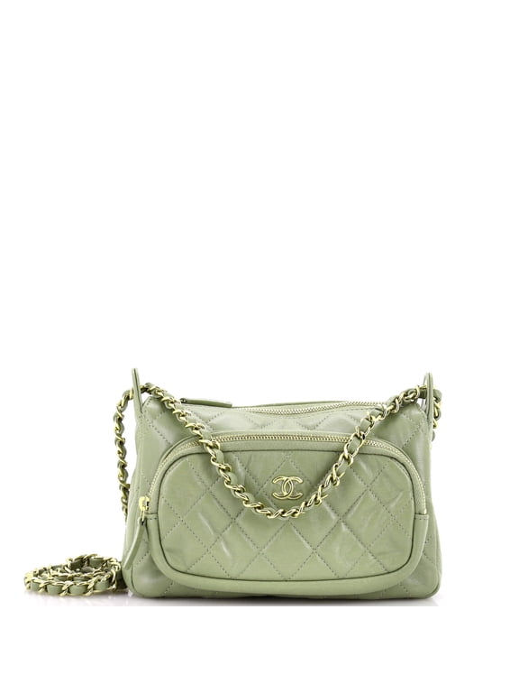 CC Front Pocket Zip Clutch with Chain Quilted Lambskin Large By Rebag
