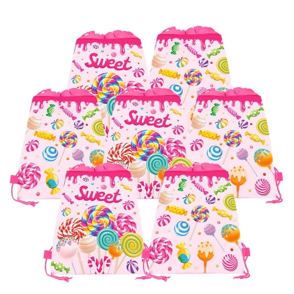 CC HOME 12 Pack Lollipop Drawstring Bags Candy Pattern Non-woven Bag for Birthday School Party Gifts Supplies