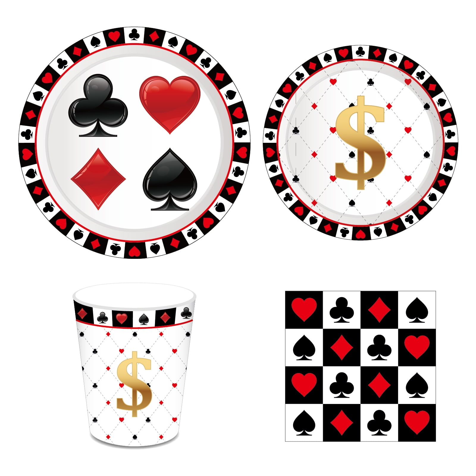 CC HOME 141 PCS Casino Birthday Party Supplies Las Vegas Party Supplies Serves 16, Texas Holdem Party Supplies, Poker Birthday Party Supplies Including Disposable Plates, Dessert Plates, Cups, Casino