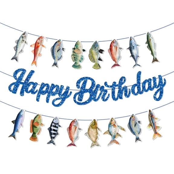 CC HOME 21PCS Fishing Theme Paper Banners Colorful Fish Pattern Paper Flags for Outdoor Camping BBQ Birthday Party Decoration Supplies