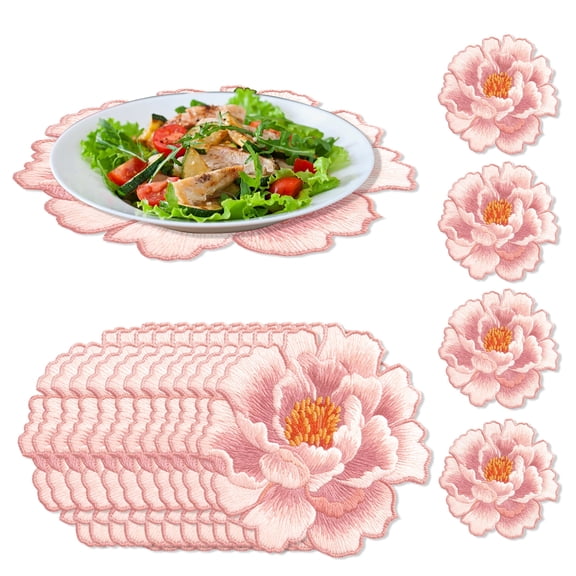 CC HOME 24 Sheets Floral Theme Paper Placemats Embroidered Pink Florals Pattern Paper Place Mats for Spring Summer Birthday Tea Party Wedding Decoration Supplies