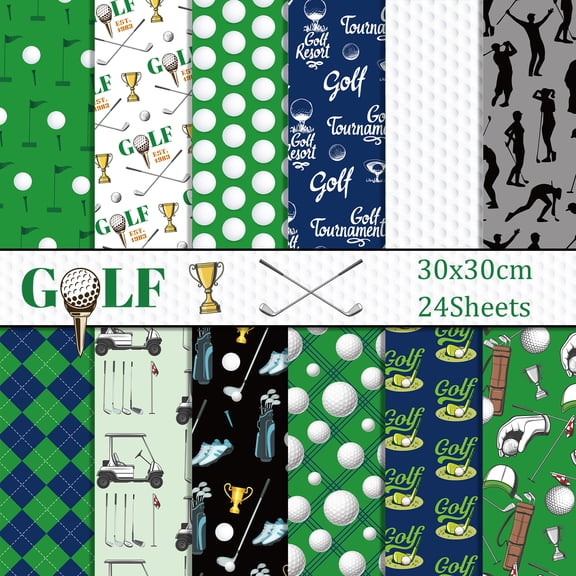 CC HOME 24 Sheets Sports Theme Scrapbook Paper Pad 12 Designs Double-sided Golf Pattern DIY Card Making for Party Gifts Decors,Album Jounal Favors